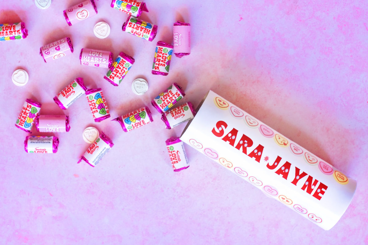 Swizzels Personalised Love Hearts Tube with 25 rolls of mini sweets