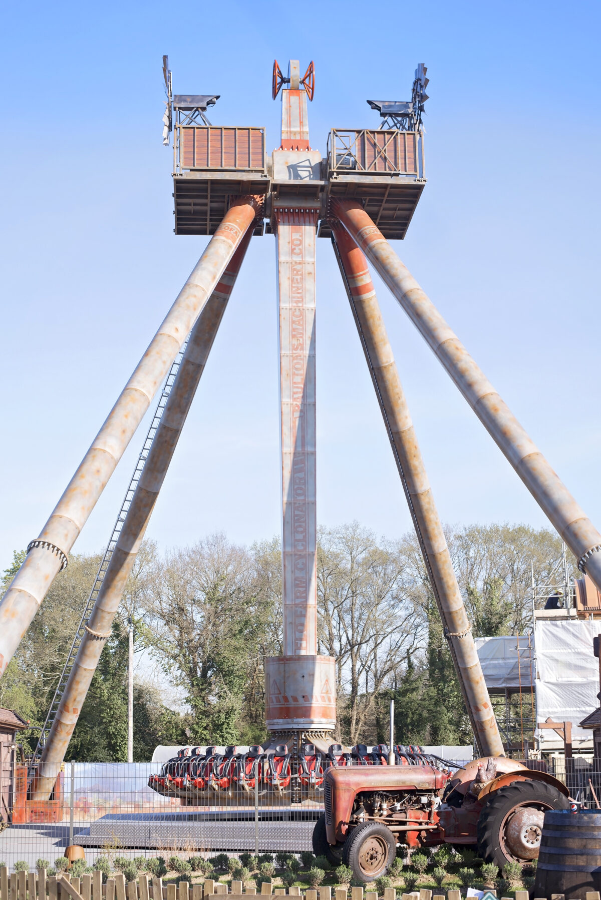 Image shows the cyclonator, empty, at Tornado Springs in Paultons Park.